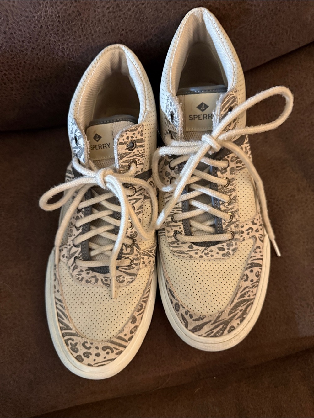 Sperry Women's Cream Patterned Lace-Up Sneakers